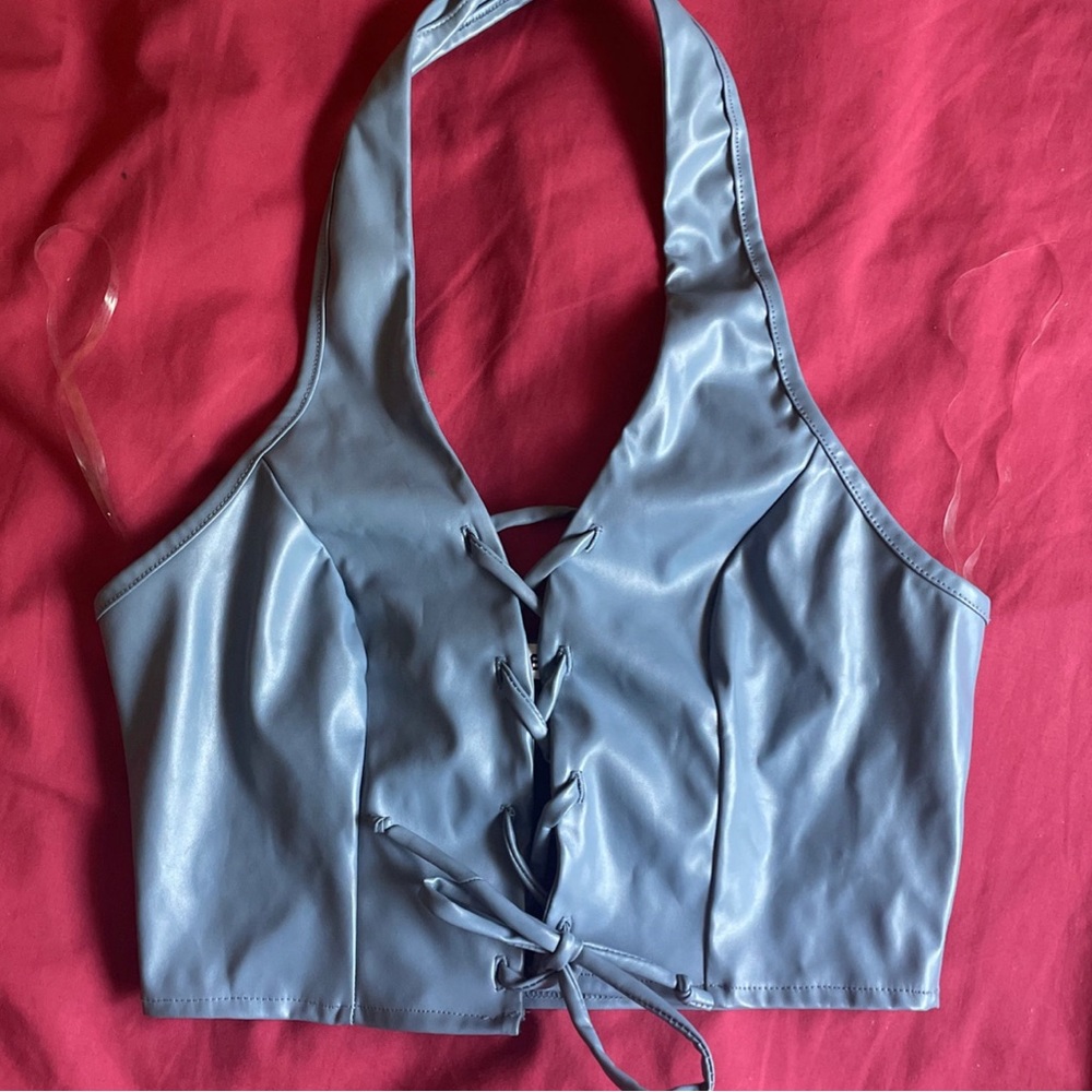 Baby Blue Polyester Halter Top
